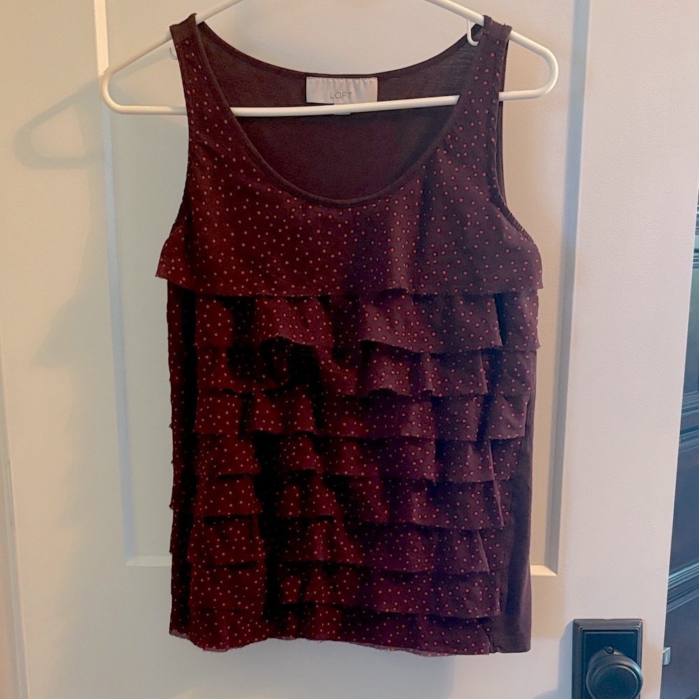 LOFT Women's Deep Red Ruffle Tank Top